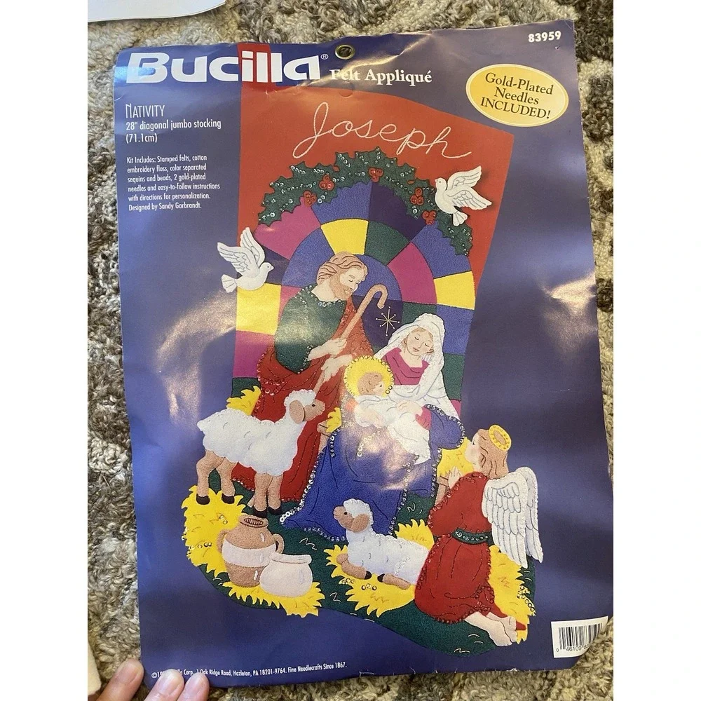 Vtg Bucilla Jumbo Felt Nativity Christmas Stocking Kit #83959 New READ